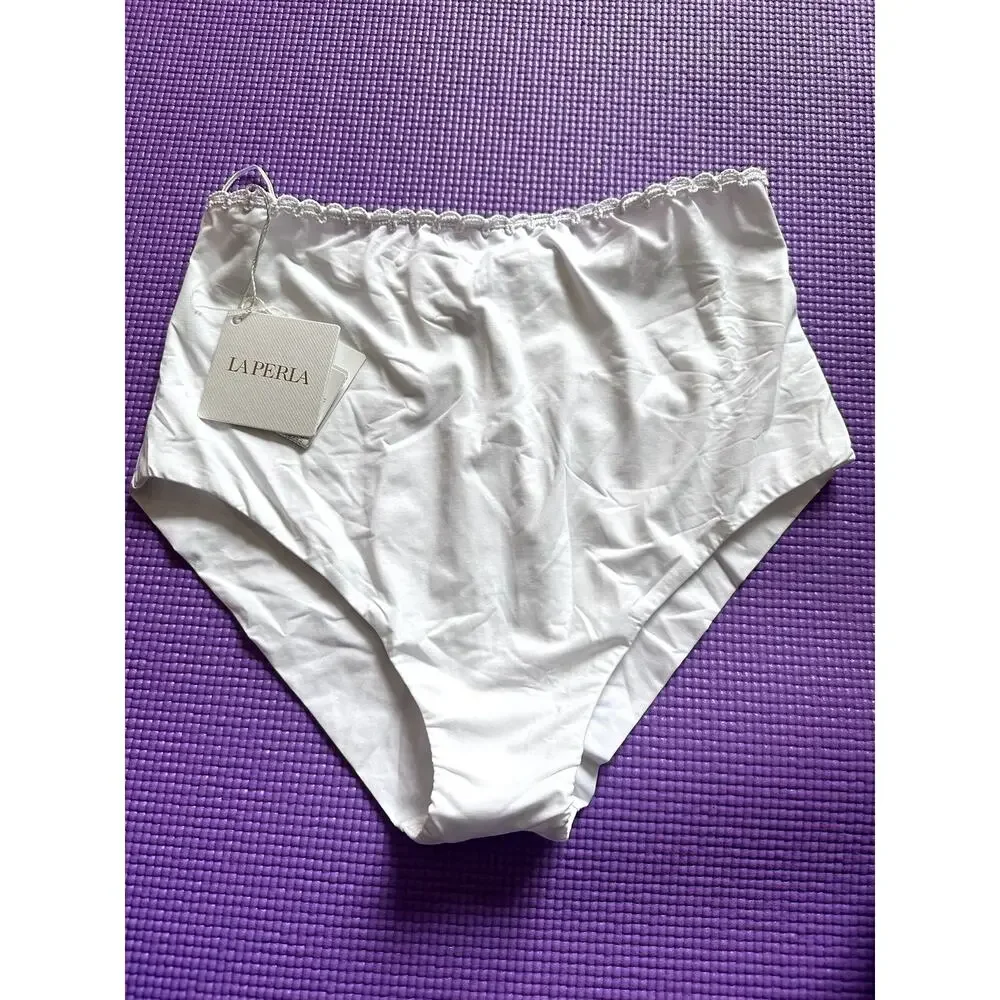 NWT $335 La Perla Etoile High Waist Bikini Bottom White Swimwear Size M